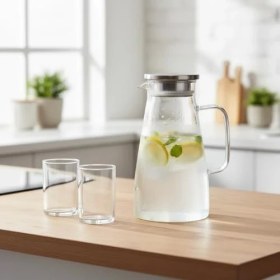 Resim Karokstore Borosilikat Cam Sürahi - Silikon Contalı Süzgeçli Metal Kapaklı | Konik, Fitilli ve Düz Model Seçenekleri | Dayanıklı Şeffaf Karaf (1800 ml - 2000 Ml) (Konik - 1800ML) 