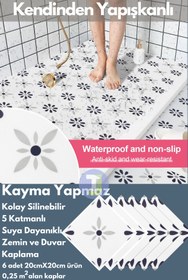 Resim Technojet Kendinden Yapışkanlı Karo PVC Mutfak Banyo Tezgah Kaplama Sticker 6Adet 20cm×20cm 