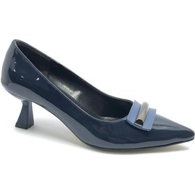 Resim Feles 5 Cm Topuk Toka Detaylı Stiletto Kadın Ayakkabı Lacivert 