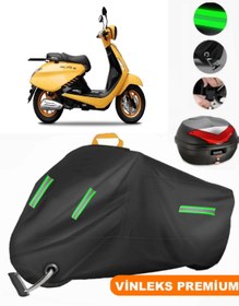 Resim MotoEn Vinleks Siyah Yuki Gelato 125 Arka Çanta Uyumlu Motosiklet Brandası Lüx Kalite (Kilit Uyumlu) 