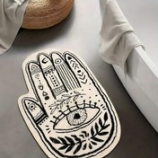 Resim Kötü Nazar Hamsa Banyo Paspası - Kaymaz, Hızlı Kuruyan Koruyucu El Tasarımlı Yumuşak Plüş Duş Matı, Mutfak ve Giriş İçin - Makinede Yıkanabilir Polyester Zemin Paspası Siyah & Beyaz Renkli, Anti-Kayma Tabanlı Ev Dekoru - Cadılar Bayramı, Noel, Eve Taşınma Hediyesi 