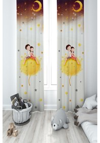Resim Mekta Home Bebek Ve Çocuk Odası Sevimli Çocuklar Yıldız Desenli 2 Kanat Fon Perde 