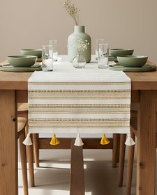 Resim Ruffle Püsküllü Pamuklu Ham Keten Runner 50x130 cm 