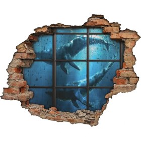 Resim Renkselart Balina, Deniz, Tuğla Ve Kırık Cam 3D Görünümlü Duvar Sticker 