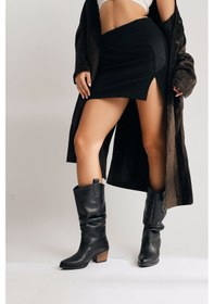 Resim Lise-britt Siyah Körüklü Nakışlı Western Bot 001 