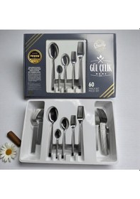 Resim 60 Parça 12 Kişilik Çatal Kaşık Seti Taş Model 18/0 Kalite Kutulu Paslanmaz Çelik 