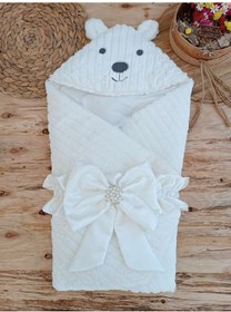 Resim Yenidoğan Beyaz Wool Yün Kumaş Ayıcık Kulaklı Kundak Bebek Battaniyesi Çok Renkli 