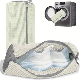 Resim 1 adet Ayakkabı için Yeniden Kullanılabilir Yıkama Makinesi Çantası - Dayanıklı Polyester Kumaş, Fermuar Kapanışı, Sneaker ve Tenis Ayakkabılarının Temizlenmesi İçin İdeal, Leke Tasarımı Yok, Yıkama Makinesi Aksesuarı | Fermuarlı Çanta | İnşaat, Ayakkabı Depolama Organizatörü, Çamaşır Çantaları 