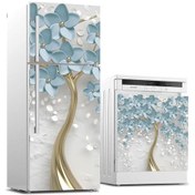 Resim Ve Bulaşık Makinası Beyaz Eşya Sticker Kaplama 3d Mavi Yaprak 