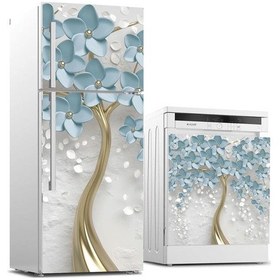 Resim Ve Bulaşık Makinası Beyaz Eşya Sticker Kaplama 3d Mavi Yaprak 
