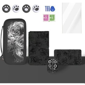 Resim Meridiangoods 10 Lu Nintendo Switch Oled Aksesuar Seti Ejderha Desenli Taşınabilir Kılıf Ekran Koruyucu 