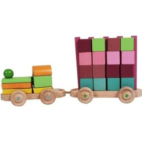 Resim Mr. Quokka Ahşap Tren - 16 Küp Bloklu 