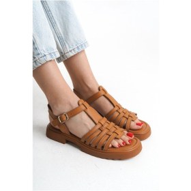 Resim Sur Sandalet Kadın Taba Deri Günlük Klasik Sandalet M-649-t Taba 