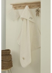 Resim Bambu Antibakteriyel Bebek Nakışlı Havlu Kundak 75x75 Ve Kese Krem 