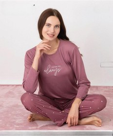 Resim Pijamoni Kadın Milan Bisiklet Yaka Uzun Kol İnce Pijama Takımı 7600/37 - 1 Adet Gül Kurusu 
