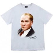 Resim Gazi Mustafa Kemal Atatürk Baskılı T-shirt BEYAZ 5XL 