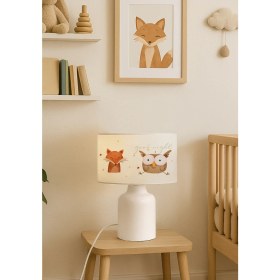 Resim PremiumPort Renkli Kumaş Baskılı Baykuş ve Arkadaşları Çocuk Odası Abajur 