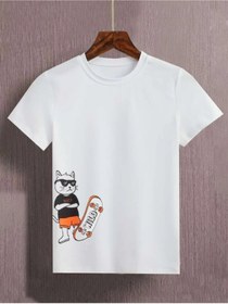 Resim MODERNİZE Kedi Kaykay Baskılı Kız / Erkek Çocuk T-shirt 