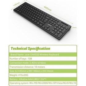 Resim Acer Oak-920 Siyah Kablosuz Klavye 2.4ghz Caps Lock Smart Tv- Wifi 
