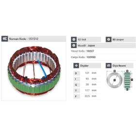 Resim 12v Alternatör Statör Hıtachı Tipi 80 A 4 Uçlu Nıssan N11.428 