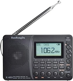 Resim HRD-603 Taşınabilir Radyo AM/FM/SW/BT/TF Cep Radyo USB MP3 Dijital Kaydedici Destek TF Kart-Sazoley 