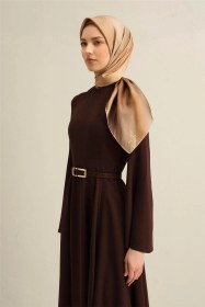 Resim Armine Soyut Desenli Saf İpek Twill Eşarp 9308d 08 Camel 