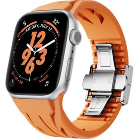 Resim Apple Watch 42mm KRD-127 Metal Tokalı Silikon Kordon-Turuncu 