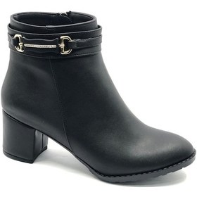 Resim Feles Yanı İnce Taş Tokalı Klasik Topuklu Kadın Bot Siyah 