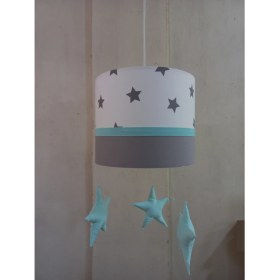 Resim Onay Avize Yeşil Sarkıtlı Yıldızlı M-369 Kumaş Kaplama Avize Çocuk Odası ve Bebek Odası Avize Aydınlatma Sarkıt 