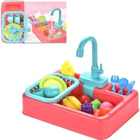 Resim Aubyhe Kırmızı Çocuk Mutfak Lavabo Oyuncak Seti, Dairesel Su Sistemi Ve Sebze Aksesuarlarıyla Gerçekçi Oyun Deneyimi 