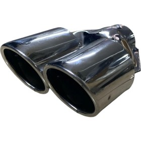 Resim HYM Tuning 80 Lik Yuvarlak Eğik Ağız 80MM Çift Çıkış Egzoz Ucu, Paslanmaz Krom 