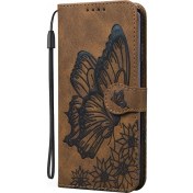 Resim Yihang Boutique Durumda Samsung Galaxy Note 20 Ultra Retro Çevir Cüzdan Kabartma Kelebek Kapak - Kahverengi 