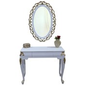 Resim Dresuar Avangart Aslan Model Kayın Oyma Parlak Beyaz Boya Altın 