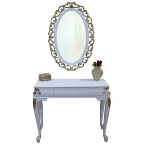 Resim Dresuar Avangart Aslan Model Kayın Oyma Parlak Beyaz Boya Altın 