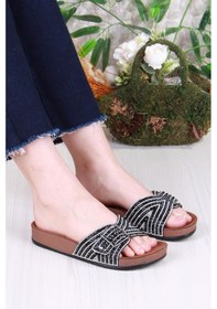 Resim Fort 02003 Pienn Anatomik Esnek Rahat Taşlı Boncuklu Tek Tokalı Kadın Terlik Siyah 