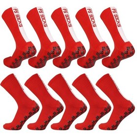 Resim Wezone 5 Çift Kaymaz Spor Çorap - Futbol Basketbol İçin Rahat Ve Esnek Kırmızı 