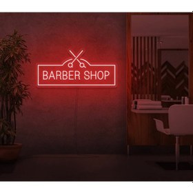 Resim Barber Shop Yazılı Ve Şekilli Neon Tabela Kırmızı 