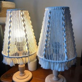 Resim Ahşap Ayaklı El Yapımı Dekoratif Makrome Abajur&Masa Lambası 