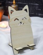 Resim markcat Kedi Figürlü Ahşap Masaüstü Telefon Tutucu 