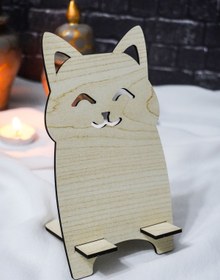 Resim markcat Kedi Figürlü Ahşap Masaüstü Telefon Tutucu 