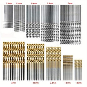 Resim 100 adet Titanyum Kaplamalı Yüksek Hız Çelik Matkap Uçları - Metal, Ahşap, Takı Yapımı, Oyma & DIY El Sanatları için 135° Bölünmüş Nokta, 1/25" ile 1/8" Boyutlar - Dayanıklı Korozyon Dirençli Taşınabilir Saklama Kutusuyla, Marangozluk Araçları, Hassas Kesim Aletleri, Uzun Ömürlü Performanslı Uçlar, Profesyonel Zanaatkarlar İçin 