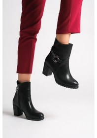 Resim Edna Fermuarlı Ortopedik Taban Taşlı Topuklu Kadın Bot Cst - Siyah Siyah 