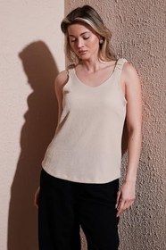 Resim Standart Fit V Yaka Büzgülü Kalın Askılı Bluz Bayan BLUZ 25Y0513K1 