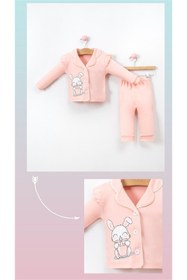 Resim Sparrow Laurel Kız Bebek Tavşan Baskılı Önden Düğmeli Pijama Takımı,alt Üst Gecelik Takımı 6-24 Ay 