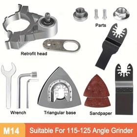 Resim 1 Set Çok Fonksiyonlu Açı Taşlama Makinesi Dönüştürücü Titreşimli Araç Adaptörü, Titreşimli Araç Adaptörü Kiti, 5/8"M14/M10 Çok Fonksiyonlu Titreşimli Testere Bıçakları Seti Tüm Açı Taşlama Makineleri İçin, DIY Projeleri ve Profesyonel Kullanım İçin İdeal 
