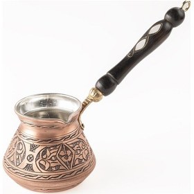 Resim 6 Kişilik Gaziantep Bakırdan El Ağır İşlemeli Sedef Kulplu Türk Kahve Cezvesi Kalay Kaplama 