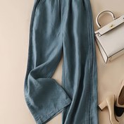Resim Kadınlar için Yüksek Bel Geniş Paça Pantolon | Vintage Tarzı | Rayon-Keten Karışımı | Esnek Bel Bandı | Düz Renk | Esnemez Kumaş | Makinede Yıkanabilir | Bahar/Yaz/Sonbahar için Rahat Gevşek Kesim, İlkbahar Yaz Pantolonu | Yan Plise Detaylı | Esnemez Malzeme 