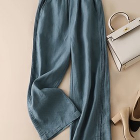 Resim Kadınlar için Yüksek Bel Geniş Paça Pantolon | Vintage Tarzı | Rayon-Keten Karışımı | Esnek Bel Bandı | Düz Renk | Esnemez Kumaş | Makinede Yıkanabilir | Bahar/Yaz/Sonbahar için Rahat Gevşek Kesim, İlkbahar Yaz Pantolonu | Yan Plise Detaylı | Esnemez Malzeme 