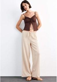 Resim Defacto Relax Fit Normal Bel Düz Paça Bürümcük Pantolon G1101ax25smbg286 Bej 