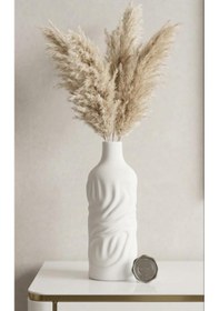 Resim Dalgalı Dekoratif Vazo Seramik Şık Vazo El Yapımı Özel Seri 24 Cm Beyaz 